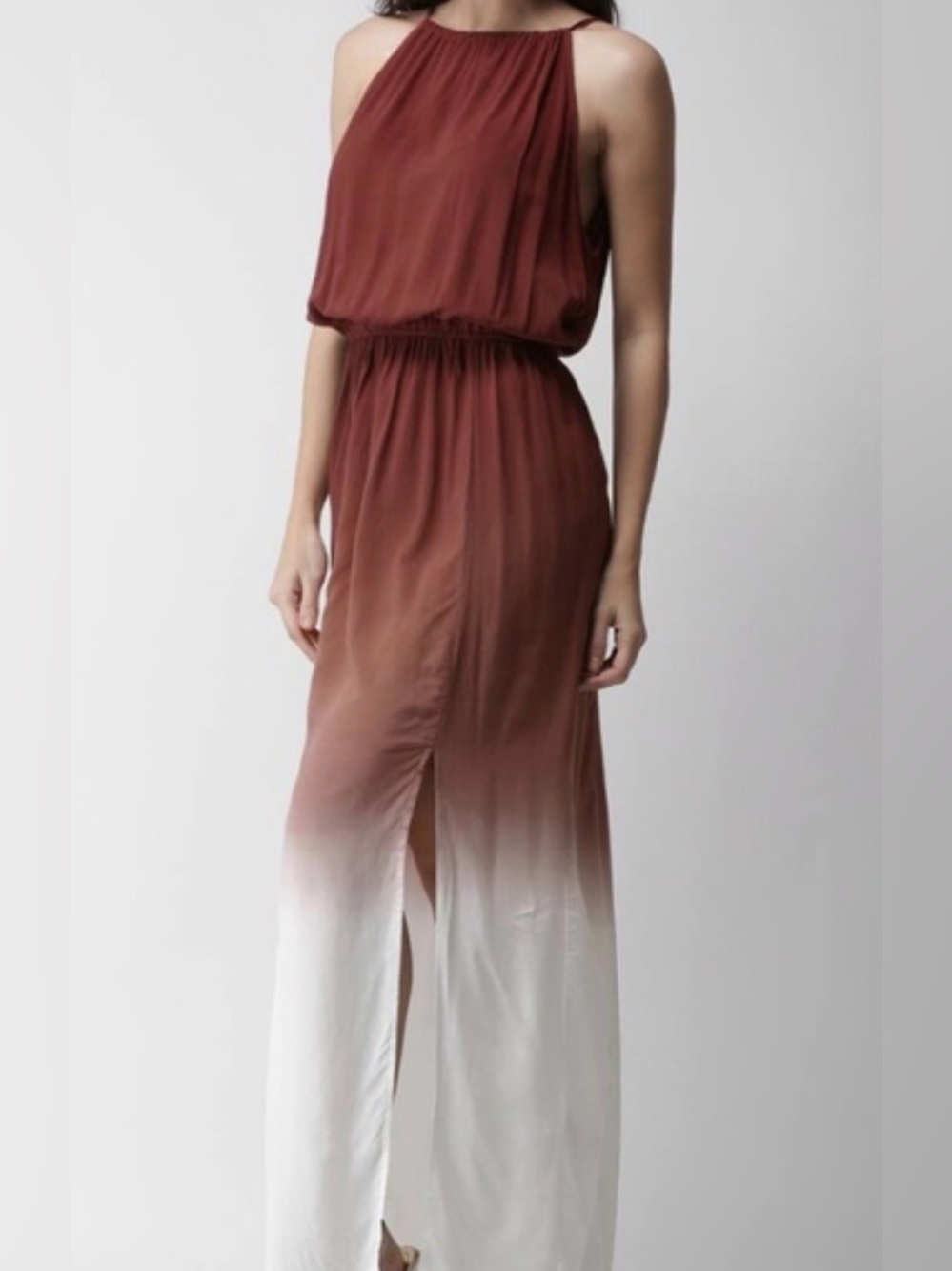 Forever 21 Brown to White Ombre Halter Maxi Dress Size Medium ❤️